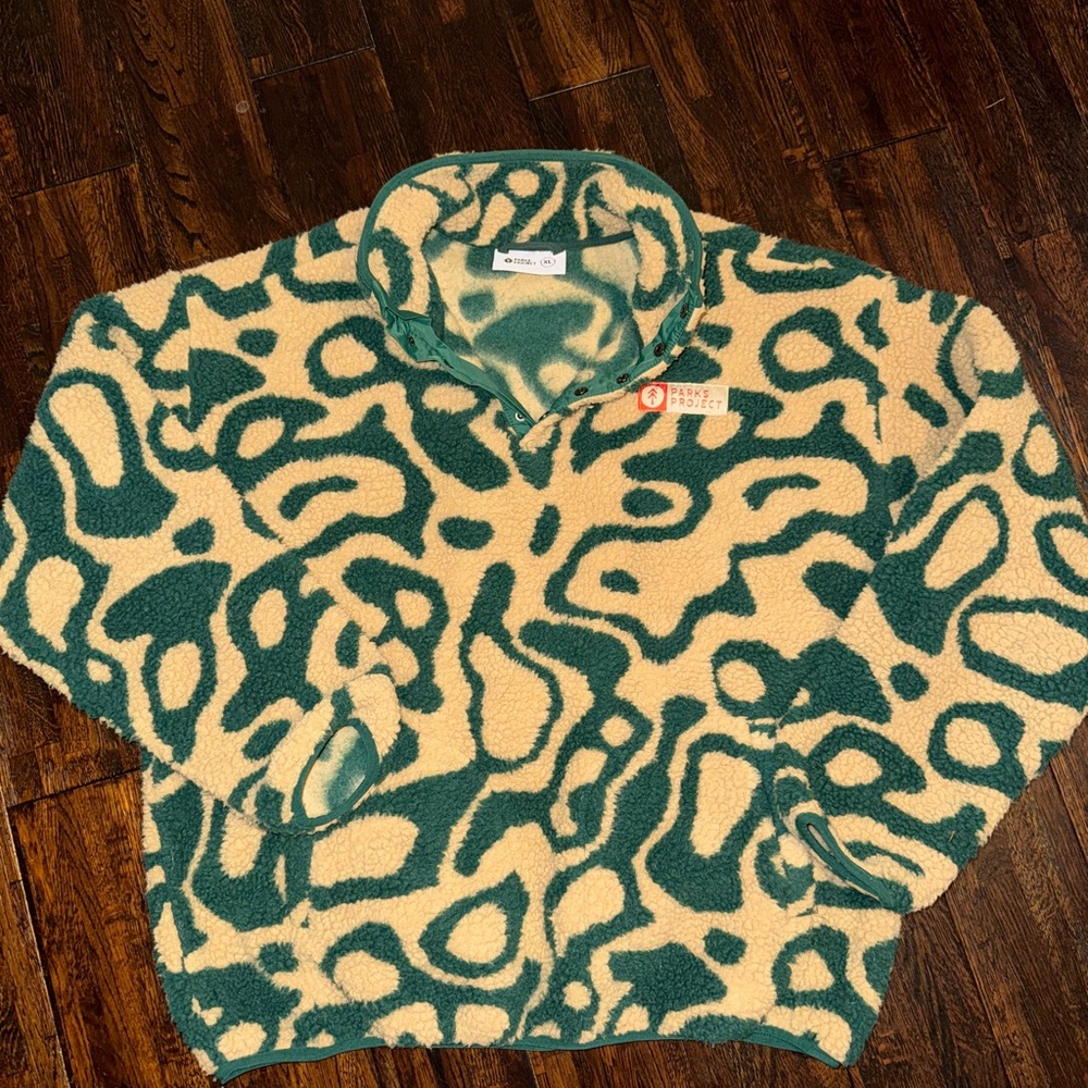 Parks Project Green and Cream Zip Up Sweater